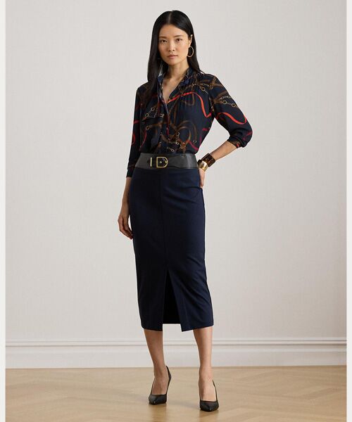 LAUREN RALPH LAUREN / ローレン ラルフ ローレン ロング・マキシ丈スカート | バックルトリム ポンチ ペンシル ミディ スカート（410ネイビー）