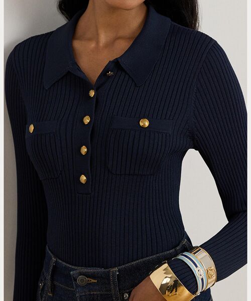 LAUREN RALPH LAUREN / ローレン ラルフ ローレン ニット・セーター | リブニット ロングスリーブ ポロ セーター | 詳細4