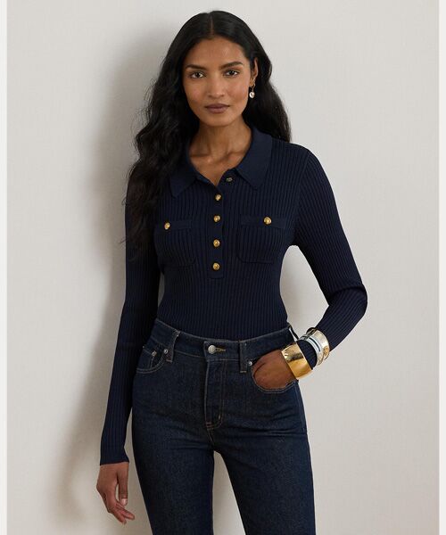 LAUREN RALPH LAUREN / ローレン ラルフ ローレン ニット・セーター | リブニット ロングスリーブ ポロ セーター（410ネイビー）