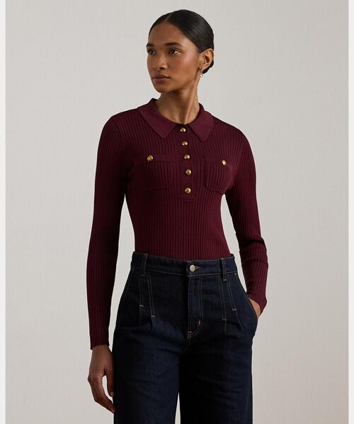 LAUREN RALPH LAUREN / ローレン ラルフ ローレン ニット・セーター | リブニット ロングスリーブ ポロ セーター（600レッド）