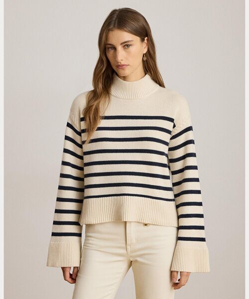 LAUREN RALPH LAUREN / ローレン ラルフ ローレン ニット・セーター | ストライプド ウールブレンド モックネック セーター（101ナチュラル）