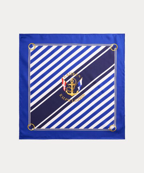LAUREN RALPH LAUREN / ローレン ラルフ ローレン バンダナ・スカーフ | ストライプド アンカークレスト シルク スクエア スカーフ | 詳細1