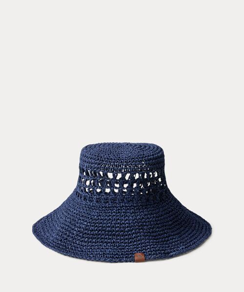 LAUREN RALPH LAUREN / ローレン ラルフ ローレン ハット | オープンワークド クロシェイド ストロー サン ハット（400ブルー）
