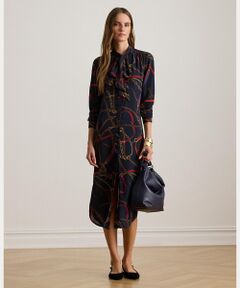 LAUREN RALPH LAUREN / ローレン ラルフ ローレン ロング・マキシ丈ワンピース | プリント ジョーゼット タイネック シャツドレス