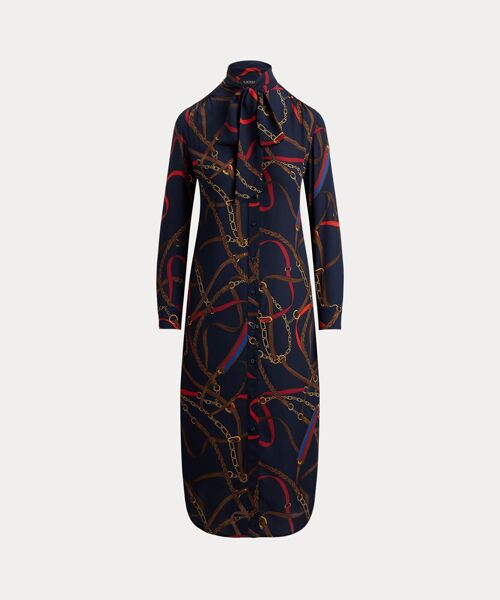 LAUREN RALPH LAUREN / ローレン ラルフ ローレン ロング・マキシ丈ワンピース | プリント ジョーゼット タイネック シャツドレス | 詳細1