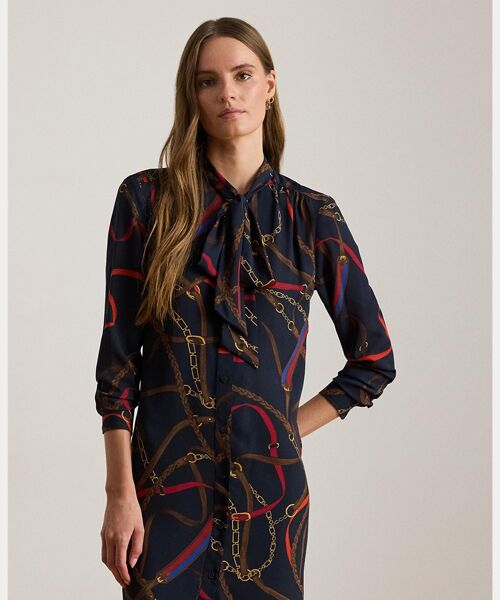 LAUREN RALPH LAUREN / ローレン ラルフ ローレン ロング・マキシ丈ワンピース | プリント ジョーゼット タイネック シャツドレス | 詳細2