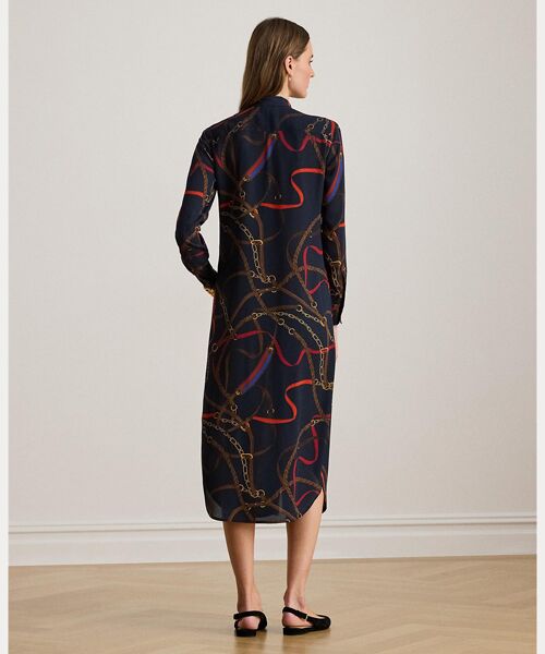 LAUREN RALPH LAUREN / ローレン ラルフ ローレン ロング・マキシ丈ワンピース | プリント ジョーゼット タイネック シャツドレス | 詳細3