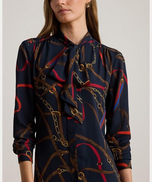 LAUREN RALPH LAUREN / ローレン ラルフ ローレン ロング・マキシ丈ワンピース | プリント ジョーゼット タイネック シャツドレス | 詳細4