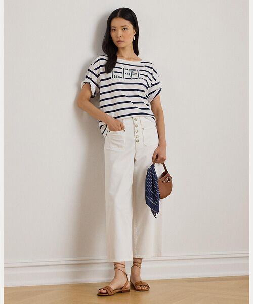 LAUREN RALPH LAUREN / ローレン ラルフ ローレン Tシャツ | ストライプド ビーデッドロゴ コットン ジャージー Tシャツ | 詳細2