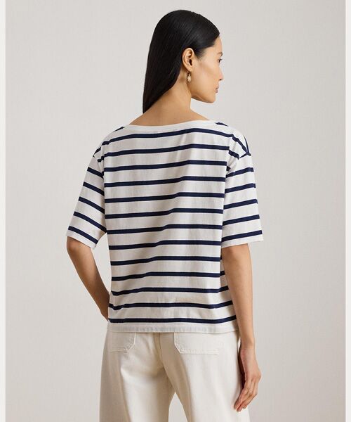 LAUREN RALPH LAUREN / ローレン ラルフ ローレン Tシャツ | ストライプド ビーデッドロゴ コットン ジャージー Tシャツ | 詳細3