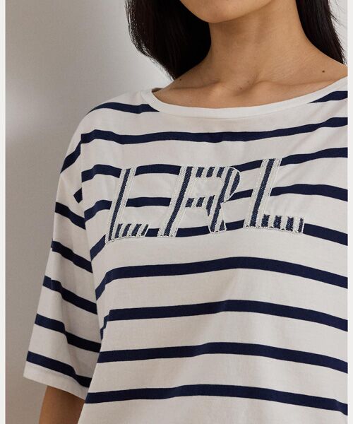 LAUREN RALPH LAUREN / ローレン ラルフ ローレン Tシャツ | ストライプド ビーデッドロゴ コットン ジャージー Tシャツ | 詳細4