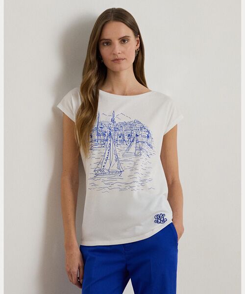 LAUREN RALPH LAUREN / ローレン ラルフ ローレン Tシャツ | グラフィック コットンモダール ジャージー Tシャツ（100ホワイト）