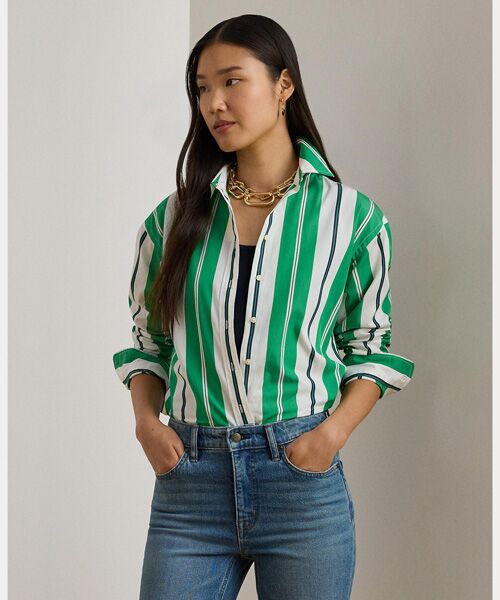 LAUREN RALPH LAUREN / ローレン ラルフ ローレン シャツ・ブラウス | リラックス フィット ストライプド ブロードクロス シャツ（300グリーン）