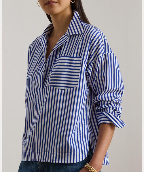 LAUREN RALPH LAUREN / ローレン ラルフ ローレン シャツ・ブラウス | ストライプド コットン ブロードクロス クロップド シャツ | 詳細4