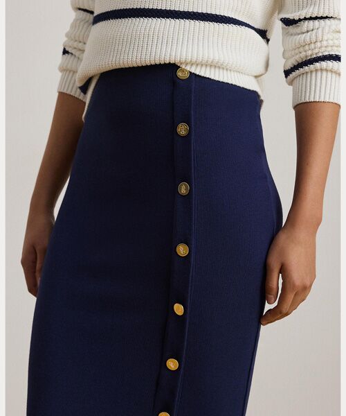 LAUREN RALPH LAUREN / ローレン ラルフ ローレン ロング・マキシ丈スカート | ボタントリム リブニット ペンシル スカート | 詳細4