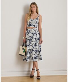 LAUREN RALPH LAUREN / ローレン ラルフ ローレン ミニ・ひざ丈スカート | フローラル ボタンフロント リネン ミディ スカート