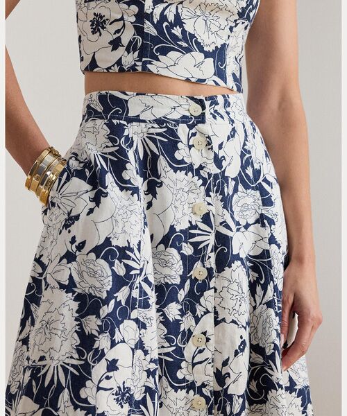 LAUREN RALPH LAUREN / ローレン ラルフ ローレン ミニ・ひざ丈スカート | フローラル ボタンフロント リネン ミディ スカート | 詳細4