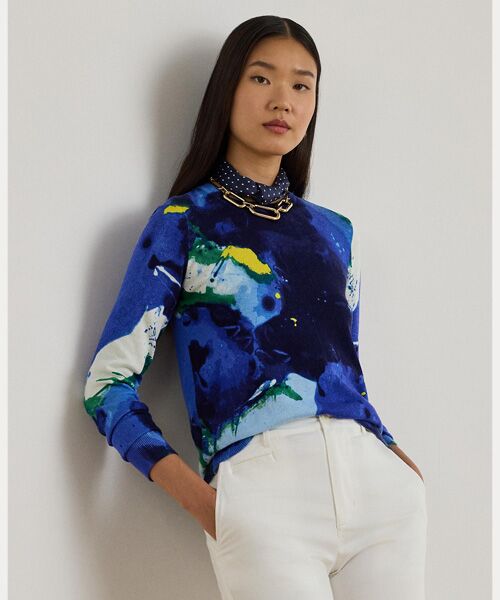 LAUREN RALPH LAUREN / ローレン ラルフ ローレン ニット・セーター | アブストラクトモチーフ コットンブレンド セーター（400ブルー）