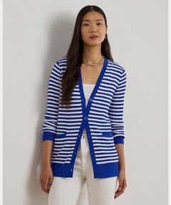 LAUREN RALPH LAUREN / ローレン ラルフ ローレン カーディガン・ボレロ | ストライプド リブニット Vネック カーディガン
