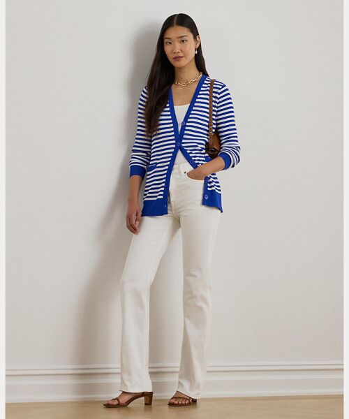 LAUREN RALPH LAUREN / ローレン ラルフ ローレン カーディガン・ボレロ | ストライプド リブニット Vネック カーディガン | 詳細2