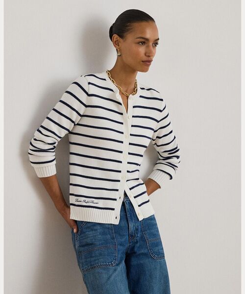 LAUREN RALPH LAUREN / ローレン ラルフ ローレン カーディガン・ボレロ | ストライプド コットン カーディガン(100ホワイト)