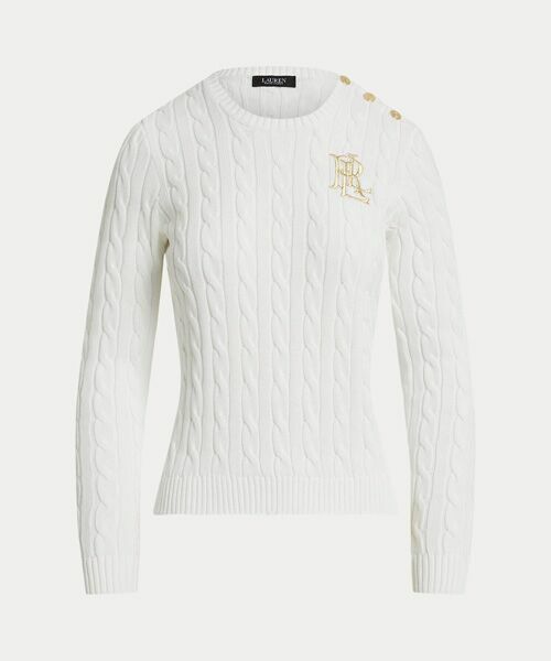 LAUREN RALPH LAUREN / ローレン ラルフ ローレン ニット・セーター | ボタントリム ケーブルニット コットン セーター（100ホワイト）
