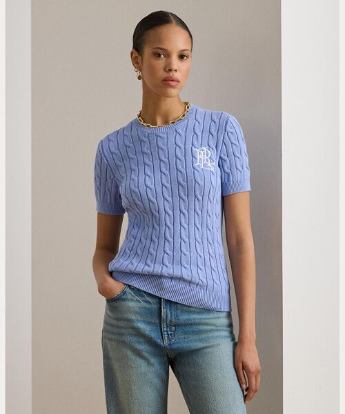 LAUREN RALPH LAUREN / ローレン ラルフ ローレン ニット・セーター | ケーブルニット コットン ショートスリーブ セーター（400ブルー）