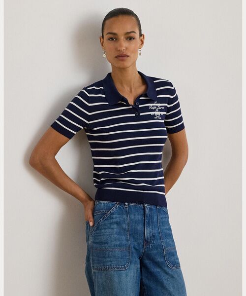 LAUREN RALPH LAUREN / ローレン ラルフ ローレン ニット・セーター | ストライプド コットンブレンド ポロ セーター（410ネイビー）