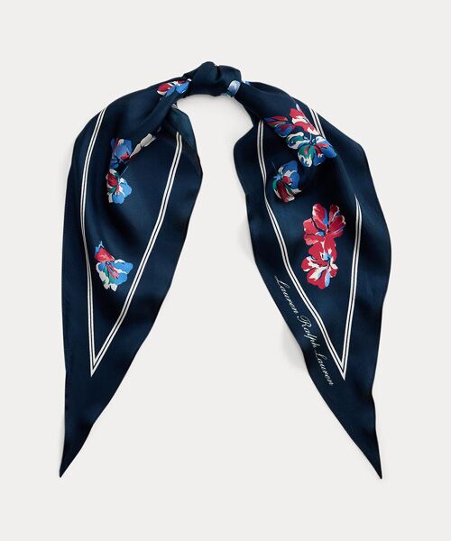 LAUREN RALPH LAUREN / ローレン ラルフ ローレン バンダナ・スカーフ | フローラル シルク ダイヤモンド スカーフ（410ネイビー）
