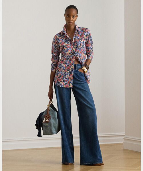 LAUREN RALPH LAUREN / ローレン ラルフ ローレン デニムパンツ | ハイライズ ワイドレッグ ジーンズ（400ブルー）