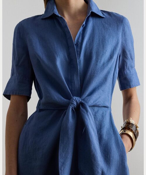 LAUREN RALPH LAUREN / ローレン ラルフ ローレン ミニ丈・ひざ丈ワンピース | リネン シャツドレス | 詳細4