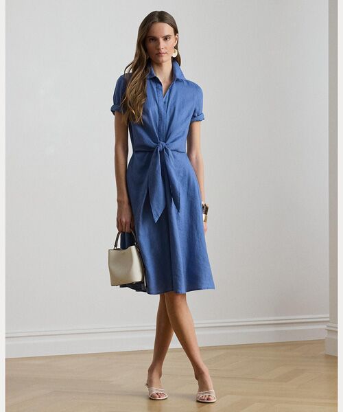LAUREN RALPH LAUREN / ローレン ラルフ ローレン ミニ丈・ひざ丈ワンピース | リネン シャツドレス（400ブルー）