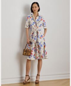 LAUREN RALPH LAUREN / ローレン ラルフ ローレン ミニ丈・ひざ丈ワンピース | フローラル タイフロント リネン シャツドレス