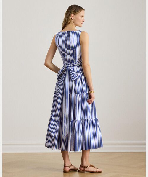 LAUREN RALPH LAUREN / ローレン ラルフ ローレン ロング・マキシ丈ワンピース | ストライプド コットン ブロードクロス ティアード ドレス | 詳細3