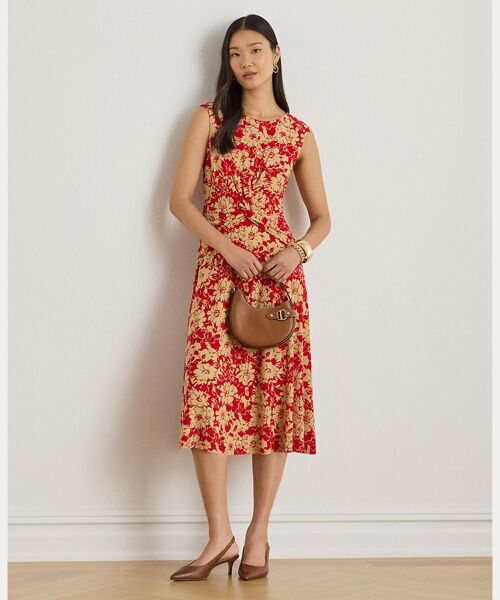 LAUREN RALPH LAUREN / ローレン ラルフ ローレン ミニ丈・ひざ丈ワンピース | フローラル ツイストフロント ストレッチ ジャージー ドレス（600レッド）