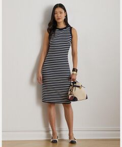 LAUREN RALPH LAUREN / ローレン ラルフ ローレン ミニ丈・ひざ丈ワンピース | ストライプド スナップトリム ポンチ シース ドレス