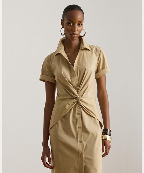 LAUREN RALPH LAUREN / ローレン ラルフ ローレン ロング・マキシ丈ワンピース | ツイストフロント コットンブレンド シャツドレス | 詳細2