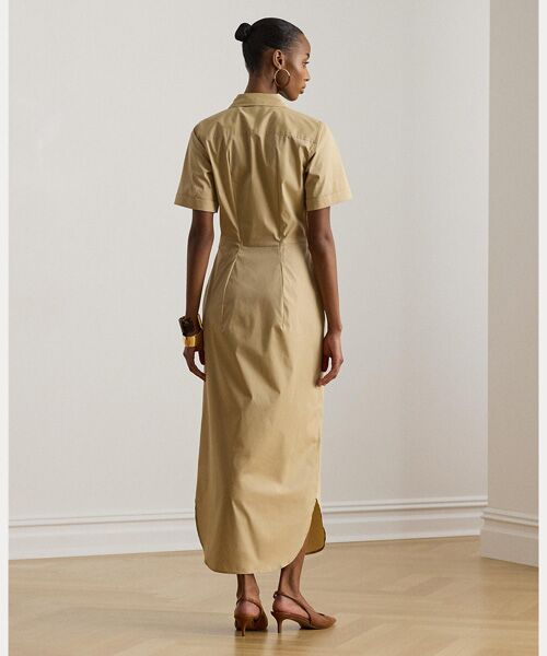 LAUREN RALPH LAUREN / ローレン ラルフ ローレン ロング・マキシ丈ワンピース | ツイストフロント コットンブレンド シャツドレス | 詳細3