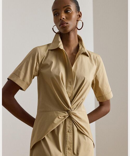 LAUREN RALPH LAUREN / ローレン ラルフ ローレン ロング・マキシ丈ワンピース | ツイストフロント コットンブレンド シャツドレス | 詳細4