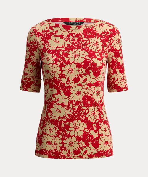 LAUREN RALPH LAUREN / ローレン ラルフ ローレン Tシャツ | フローラル ストレッチ コットン ボートネック Tシャツ | 詳細1