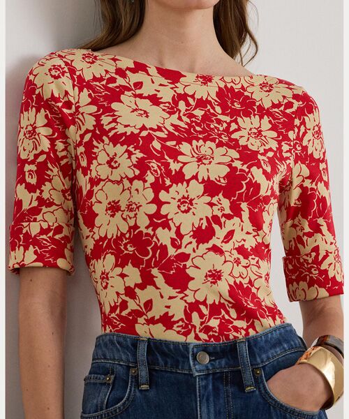 LAUREN RALPH LAUREN / ローレン ラルフ ローレン Tシャツ | フローラル ストレッチ コットン ボートネック Tシャツ | 詳細4