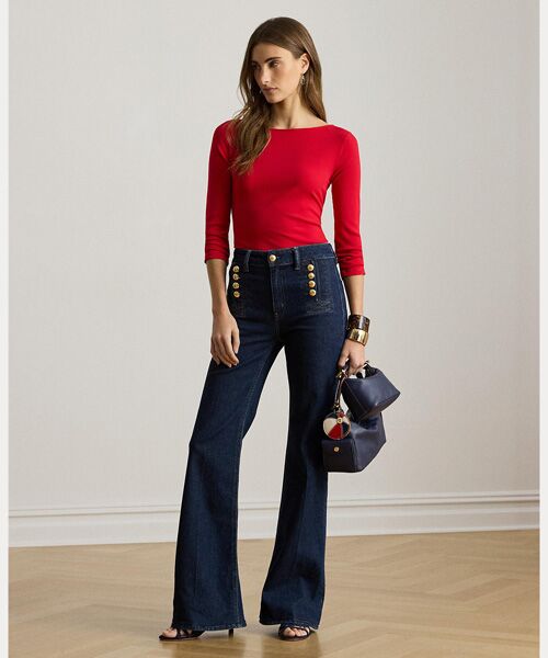 LAUREN RALPH LAUREN / ローレン ラルフ ローレン Tシャツ | リブニット コットンブレンド ボートネック Tシャツ | 詳細2