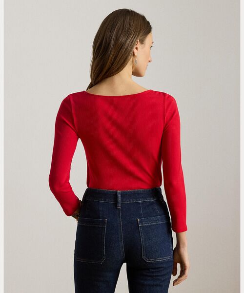 LAUREN RALPH LAUREN / ローレン ラルフ ローレン Tシャツ | リブニット コットンブレンド ボートネック Tシャツ | 詳細3