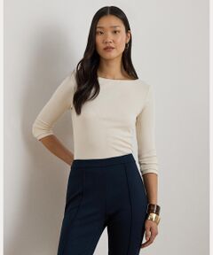 LAUREN RALPH LAUREN / ローレン ラルフ ローレン Tシャツ | リブニット コットンブレンド ボートネック Tシャツ