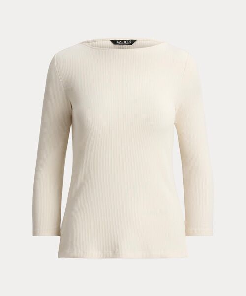 LAUREN RALPH LAUREN / ローレン ラルフ ローレン Tシャツ | リブニット コットンブレンド ボートネック Tシャツ | 詳細1