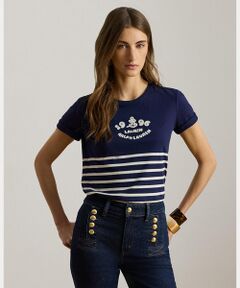 LAUREN RALPH LAUREN / ローレン ラルフ ローレン Tシャツ | ストライプド エンブロイダリーロゴ ジャージー Tシャツ
