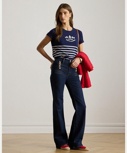 LAUREN RALPH LAUREN / ローレン ラルフ ローレン Tシャツ | ストライプド エンブロイダリーロゴ ジャージー Tシャツ | 詳細2