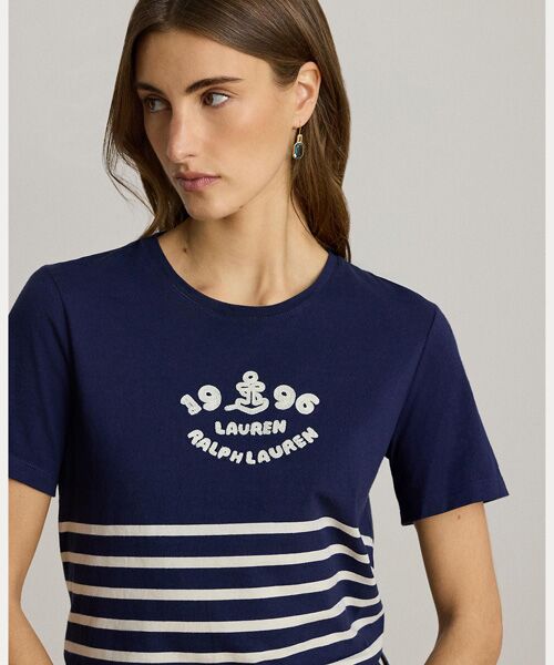LAUREN RALPH LAUREN / ローレン ラルフ ローレン Tシャツ | ストライプド エンブロイダリーロゴ ジャージー Tシャツ | 詳細4