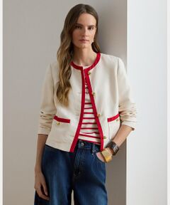 LAUREN RALPH LAUREN / ローレン ラルフ ローレン ノーカラージャケット | ツートーン リネンブレンド ツイル ブレザー