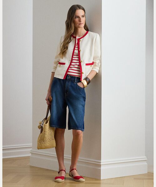 LAUREN RALPH LAUREN / ローレン ラルフ ローレン ノーカラージャケット | ツートーン リネンブレンド ツイル ブレザー | 詳細2